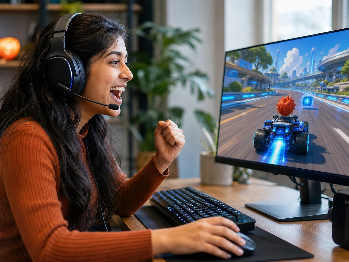 Player celebrating a successful spoken command